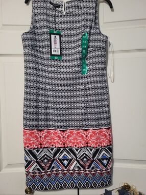 NWT Mario Serrani Black & White Geometric Sleeveless Dress